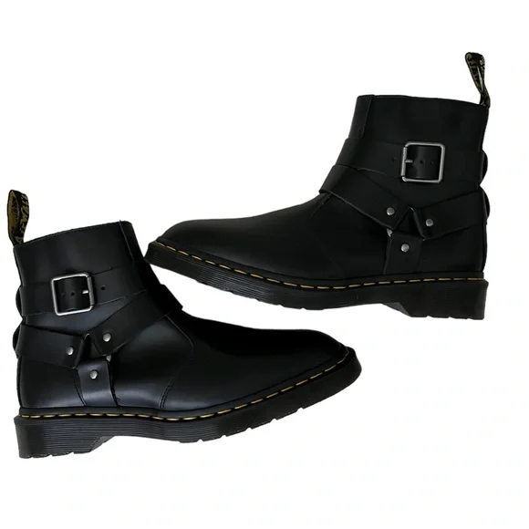 Dr Martens Jaimes Leather Buckle Chelsea Black Combat Boots Size 8Men 9Women - Picture 2 of 9